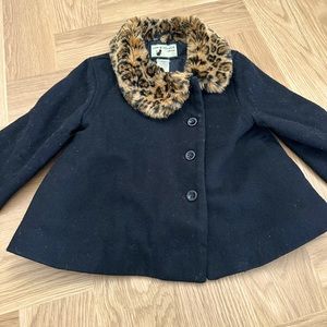 Wool Coat with Leopard Fur Collar